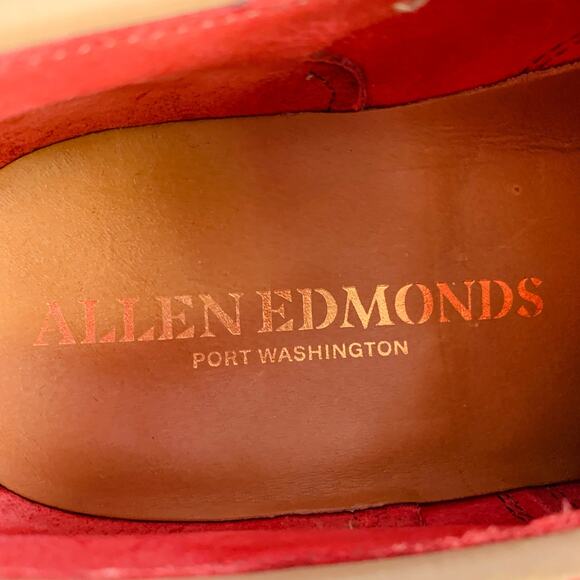 ALLEN EDMONDS Size 7 Strandmok Red Perforated Suede Oxford Lace-Up Shoes - Picture 7 of 9